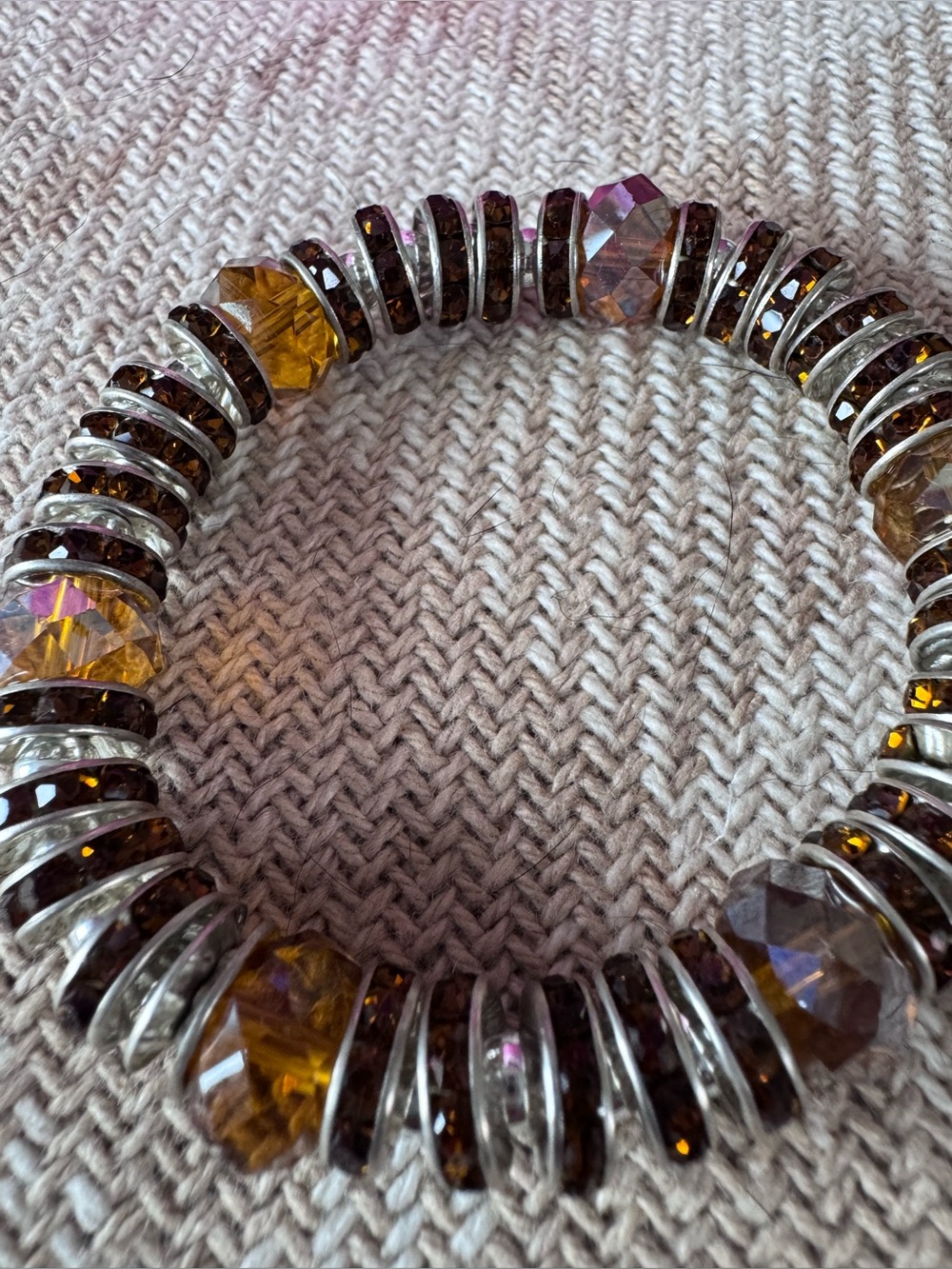 Faceted Amber and Smoky Crystal Stretch Bracelet - Women Jewelry